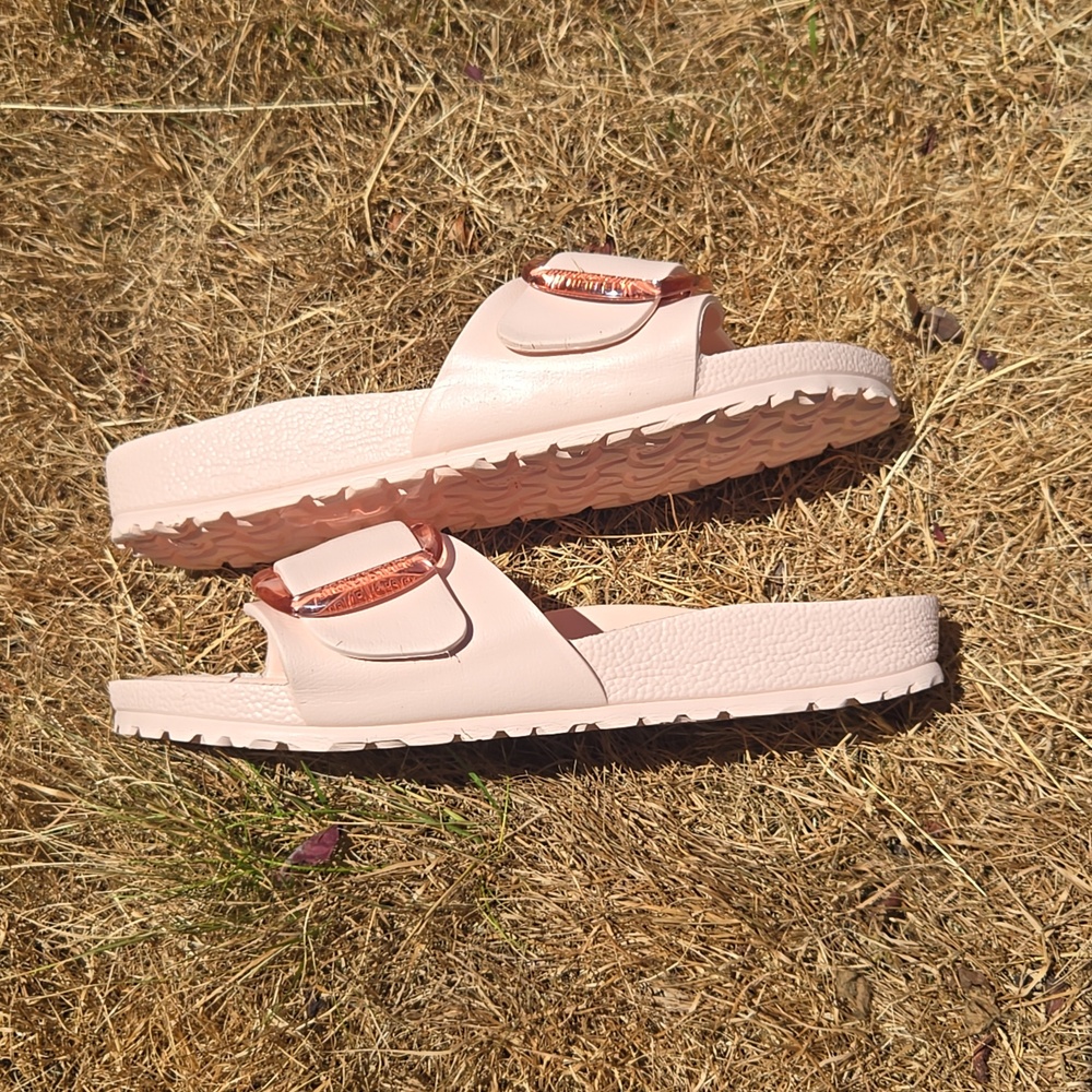 Birkenstock Madrid Pink Slide Sandals with Rose Buckles New Size US 8-8.5 Chic - Picture 13 of 14